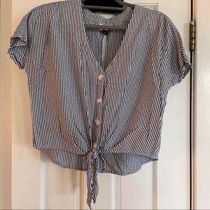 Cropped Striped Button Down with Tie